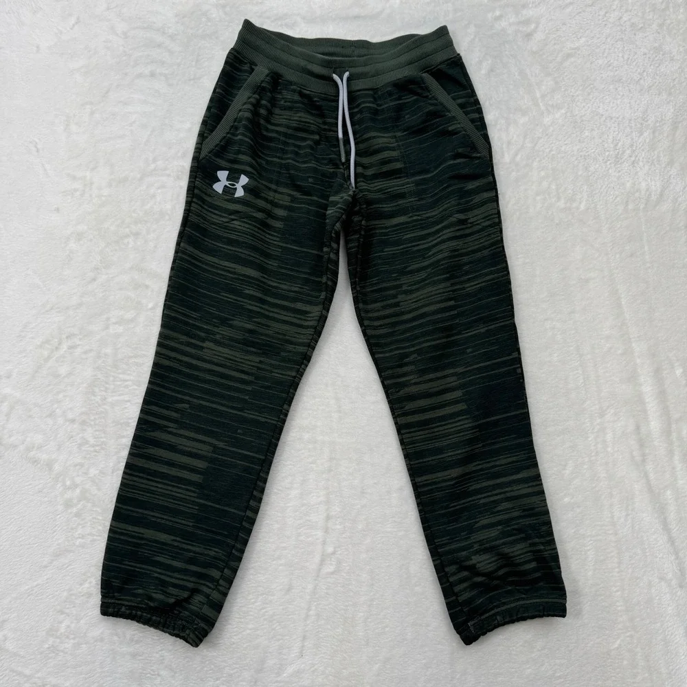 Under Armour Joggers Boys Medium Green Space Dye Fleece Sweatpants Loose Fit